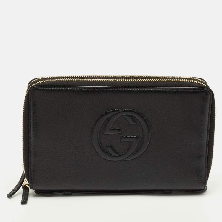 Pre Owned Gucci Soho Organizer Black Leather Double Zip Around Wallet