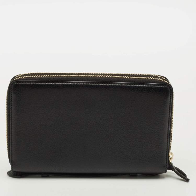 Pre Owned Gucci Soho Organizer Black Leather Double Zip Around Wallet