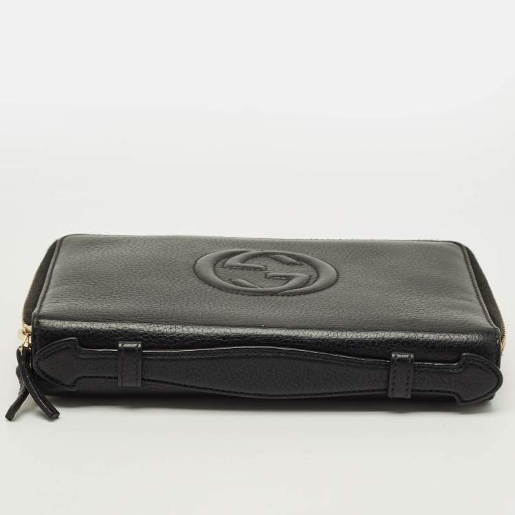 Pre Owned Gucci Soho Organizer Black Leather Double Zip Around Wallet