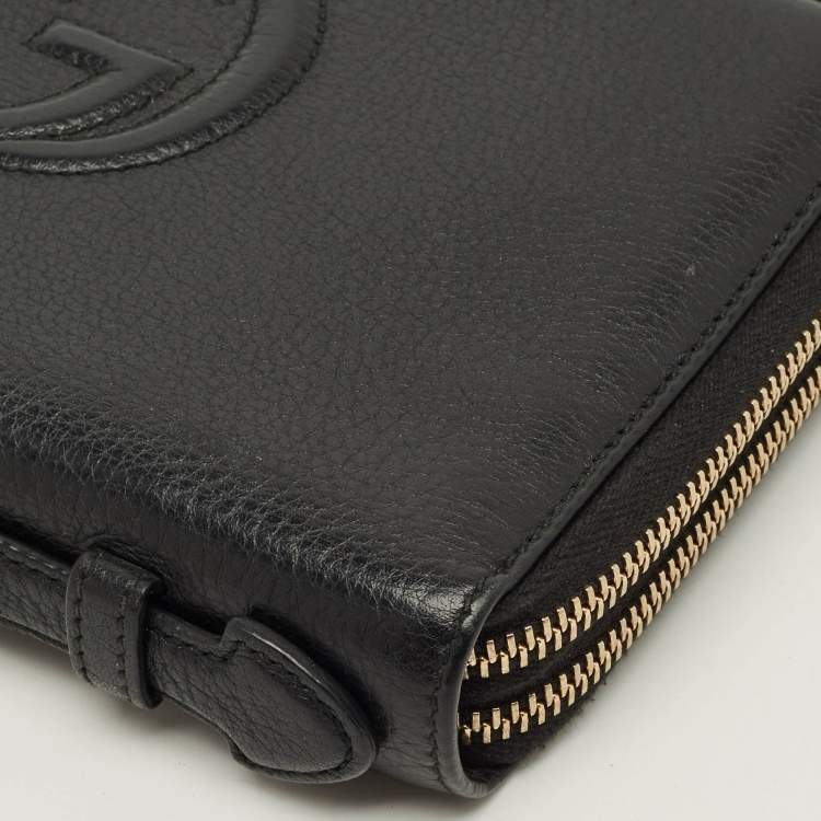 Pre Owned Gucci Soho Organizer Black Leather Double Zip Around Wallet