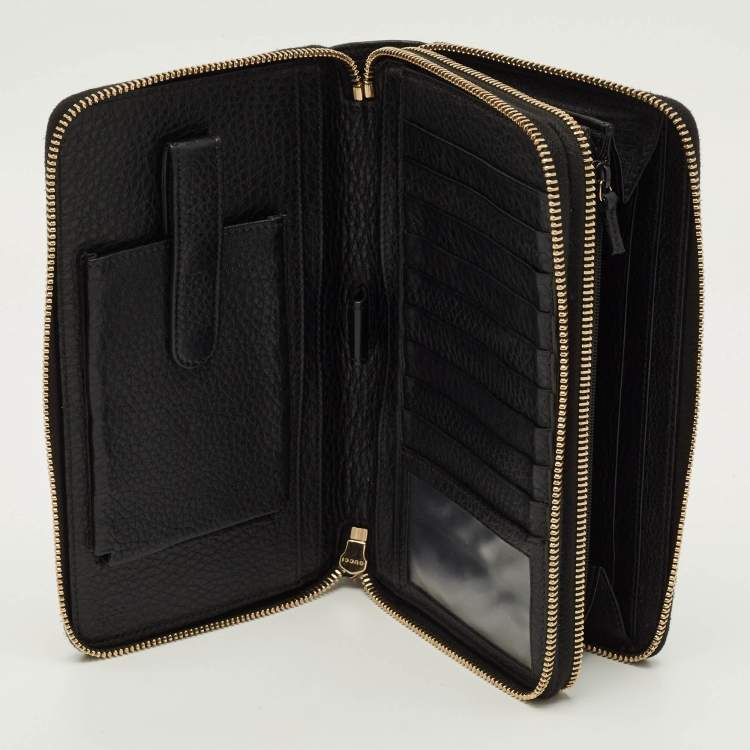 Pre Owned Gucci Soho Organizer Black Leather Double Zip Around Wallet