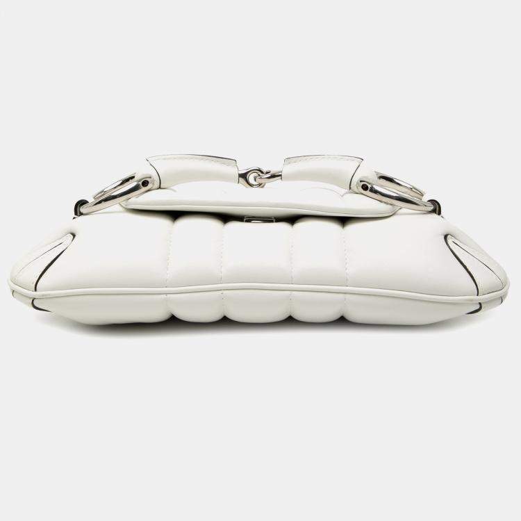 Pre Owned Gucci White Small Quilted Leather Horsebit Chain Satchel
