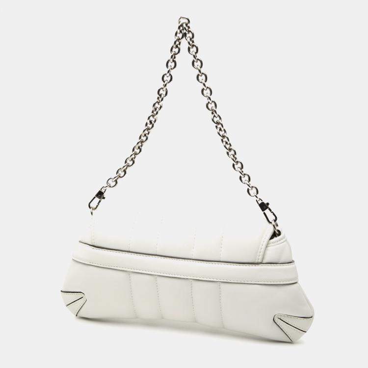 Pre Owned Gucci White Small Quilted Leather Horsebit Chain Satchel