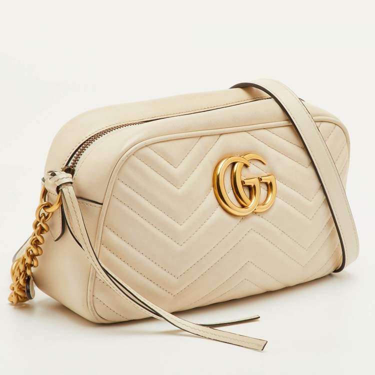 Pre Owned Gucci GG Marmont Small Cream Leather Camera Bag