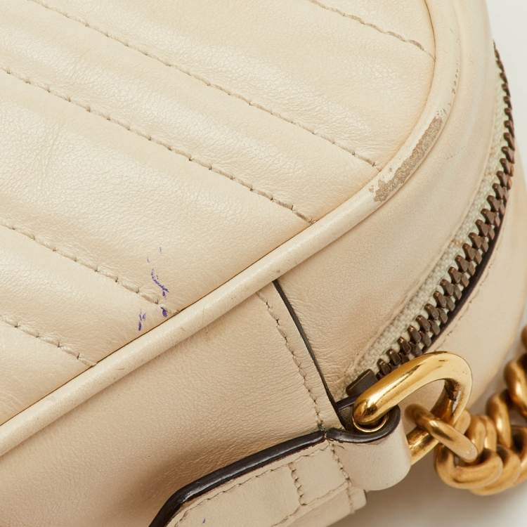 Pre Owned Gucci GG Marmont Small Cream Leather Camera Bag