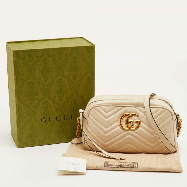 Pre Owned Gucci GG Marmont Small Cream Leather Camera Bag
