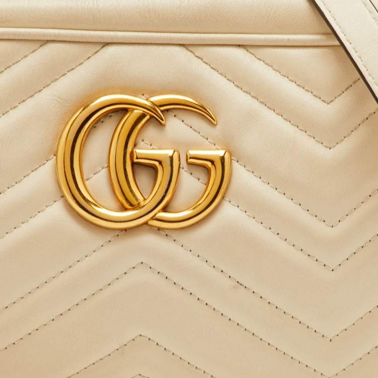 Pre Owned Gucci GG Marmont Small Cream Leather Camera Bag