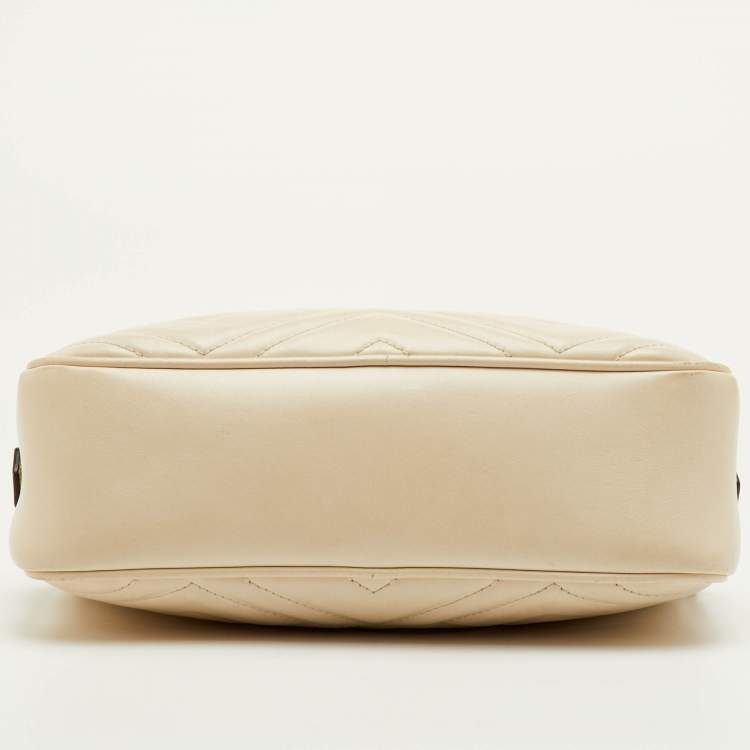 Pre Owned Gucci GG Marmont Small Cream Leather Camera Bag