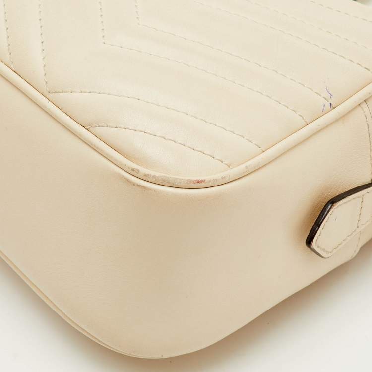 Pre Owned Gucci GG Marmont Small Cream Leather Camera Bag