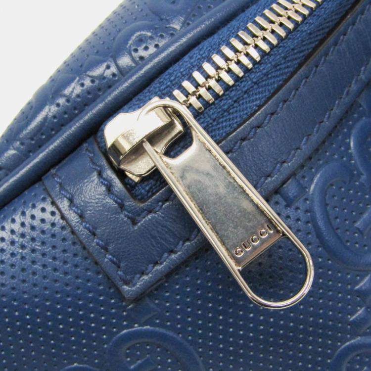 Pre Owned Gucci GG Embossed Leather Fanny Pack Sling Bag Blue
