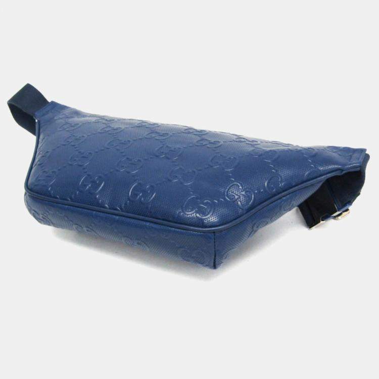 Pre Owned Gucci GG Embossed Leather Fanny Pack Sling Bag Blue