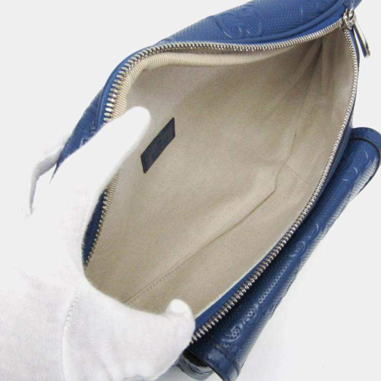 Pre Owned Gucci GG Embossed Leather Fanny Pack Sling Bag Blue
