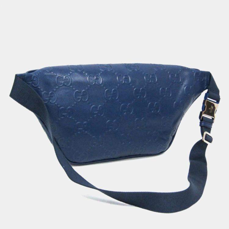 Pre Owned Gucci GG Embossed Leather Fanny Pack Sling Bag Blue