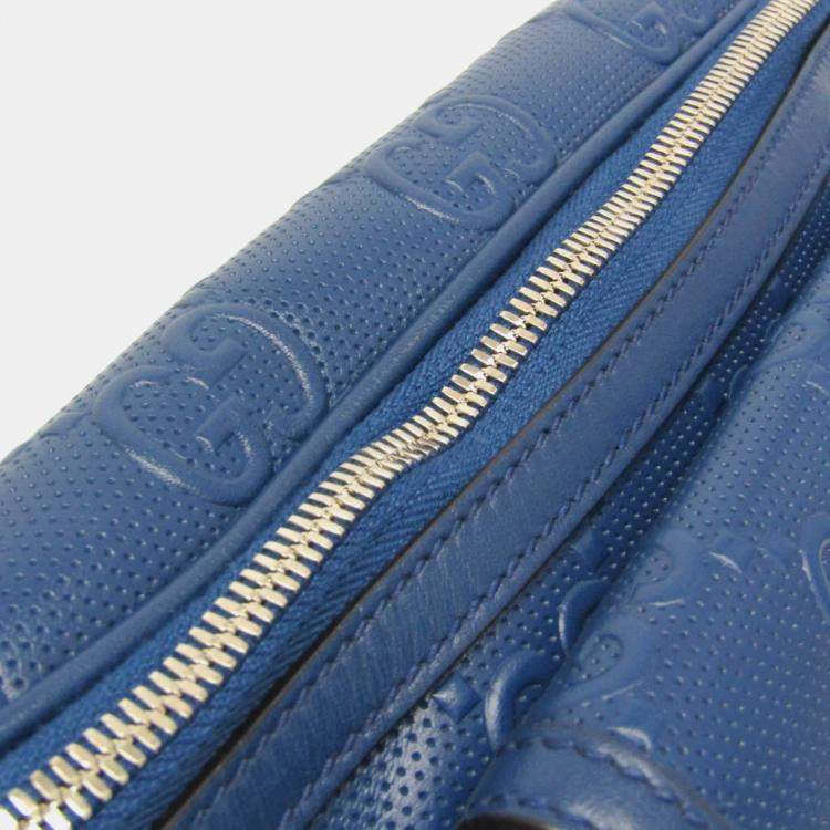 Pre Owned Gucci GG Embossed Leather Fanny Pack Sling Bag Blue