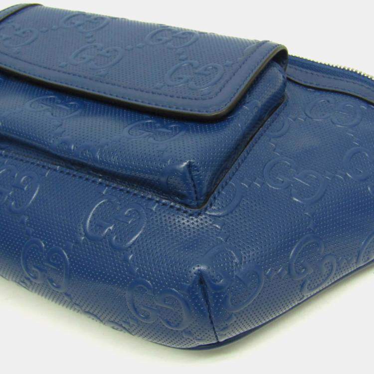 Pre Owned Gucci GG Embossed Leather Fanny Pack Sling Bag Blue