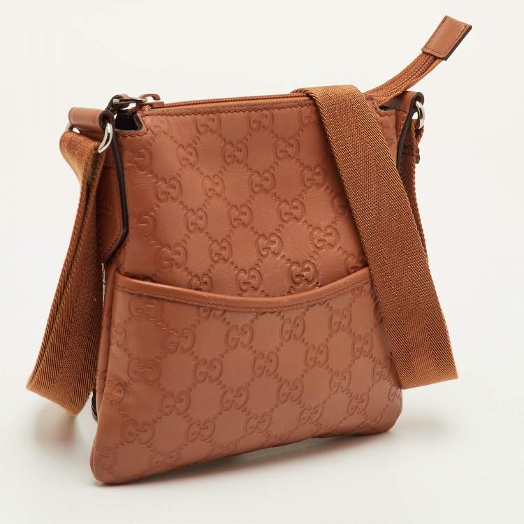 Pre Owned Gucci Messenger Mini Brown Guccissima Leather Crossbody Bag