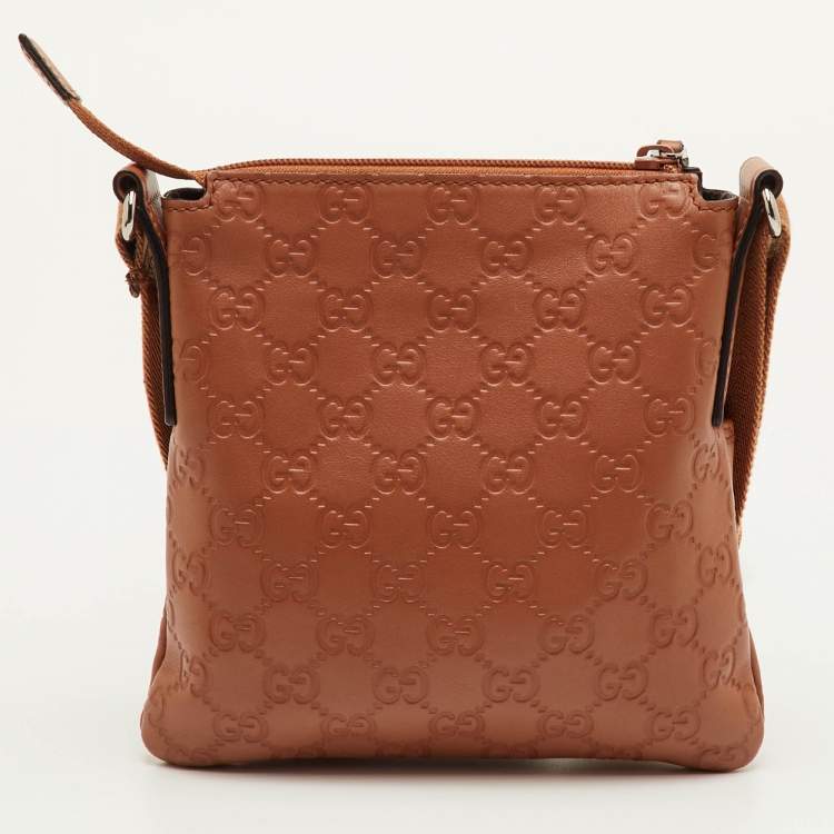 Pre Owned Gucci Messenger Mini Brown Guccissima Leather Crossbody Bag