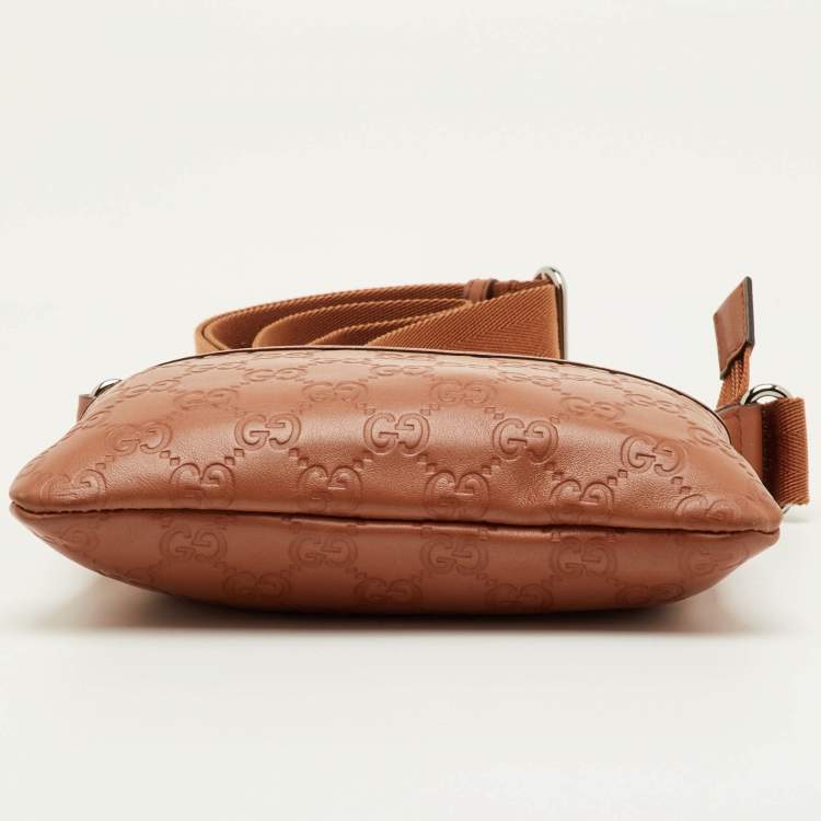 Pre Owned Gucci Messenger Mini Brown Guccissima Leather Crossbody Bag