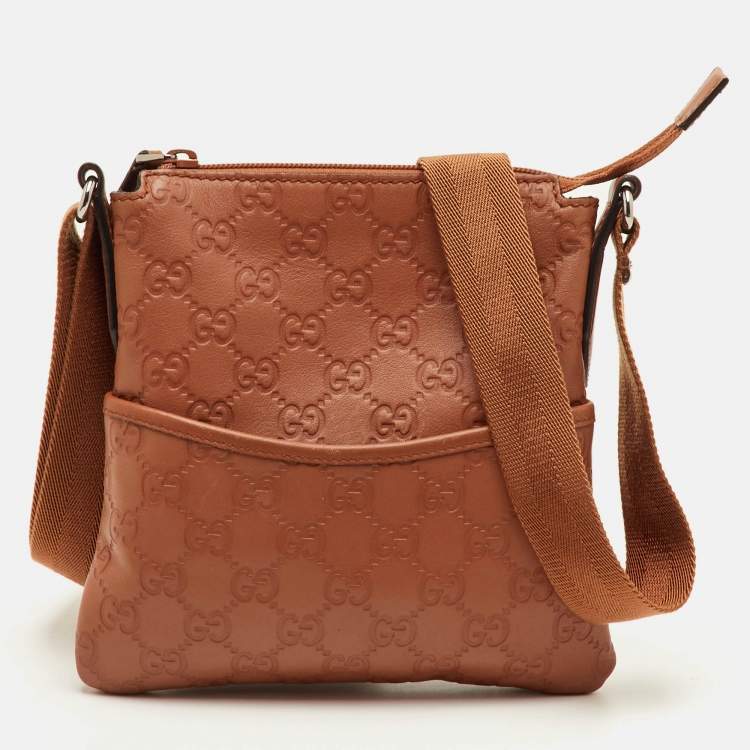 Pre Owned Gucci Messenger Mini Brown Guccissima Leather Crossbody Bag