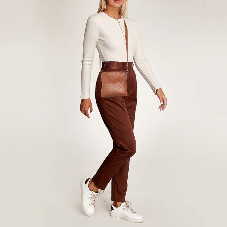 Pre Owned Gucci Messenger Mini Brown Guccissima Leather Crossbody Bag