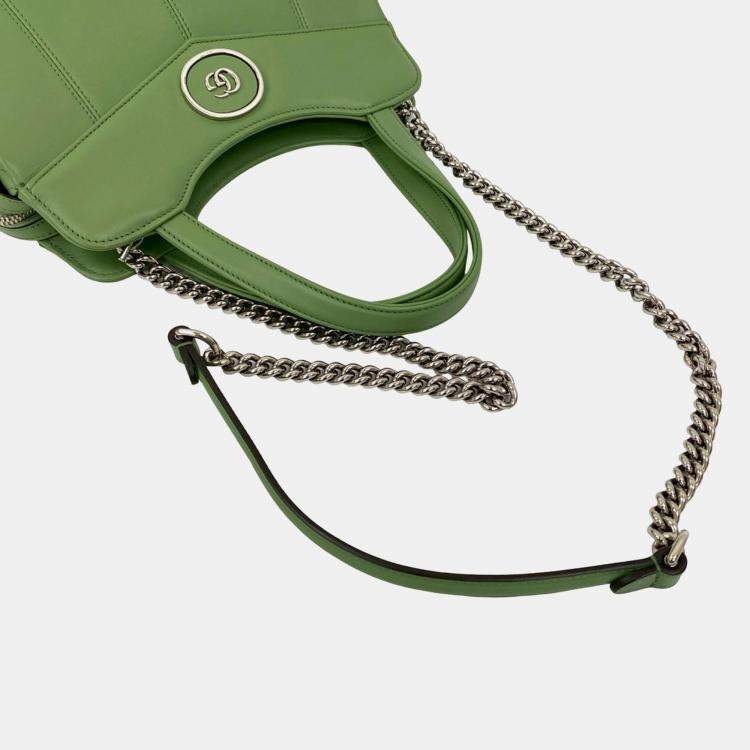 Pre Owned Gucci Green Small Leather Petite GG Tote