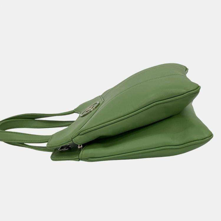 Pre Owned Gucci Green Small Leather Petite GG Tote