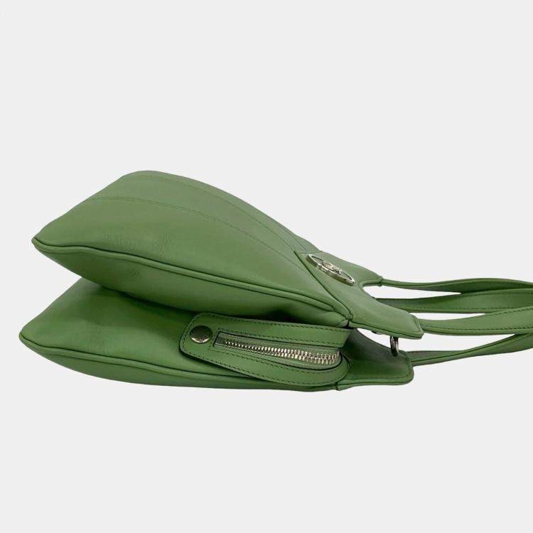 Pre Owned Gucci Green Small Leather Petite GG Tote