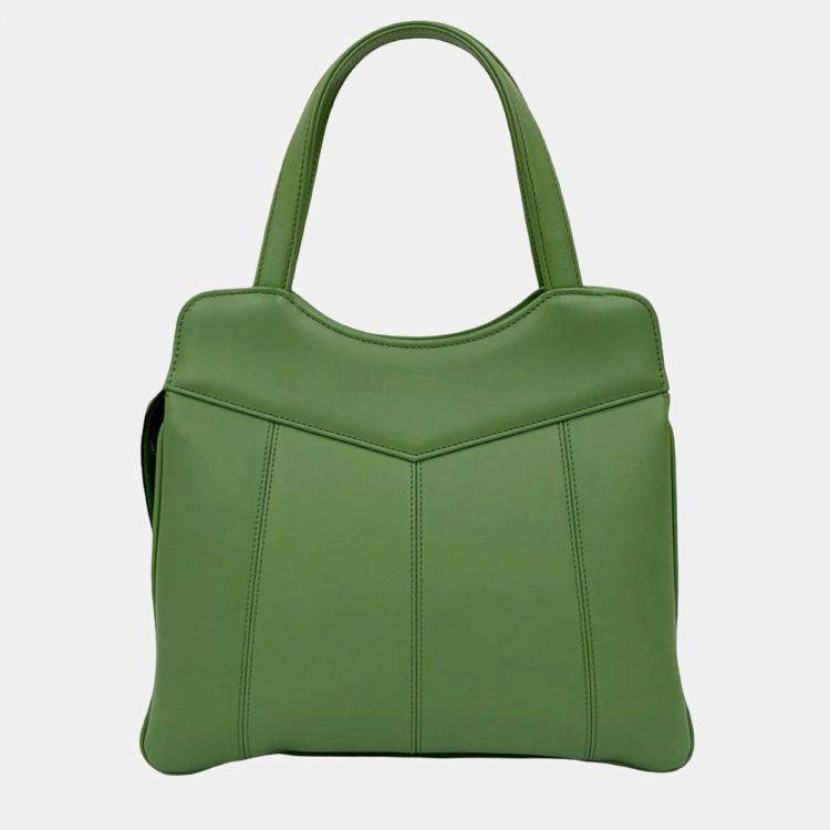 Pre Owned Gucci Green Small Leather Petite GG Tote