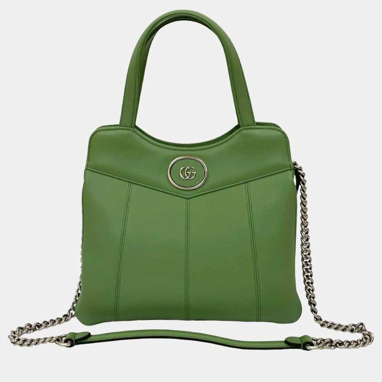 Pre Owned Gucci Green Small Leather Petite GG Tote