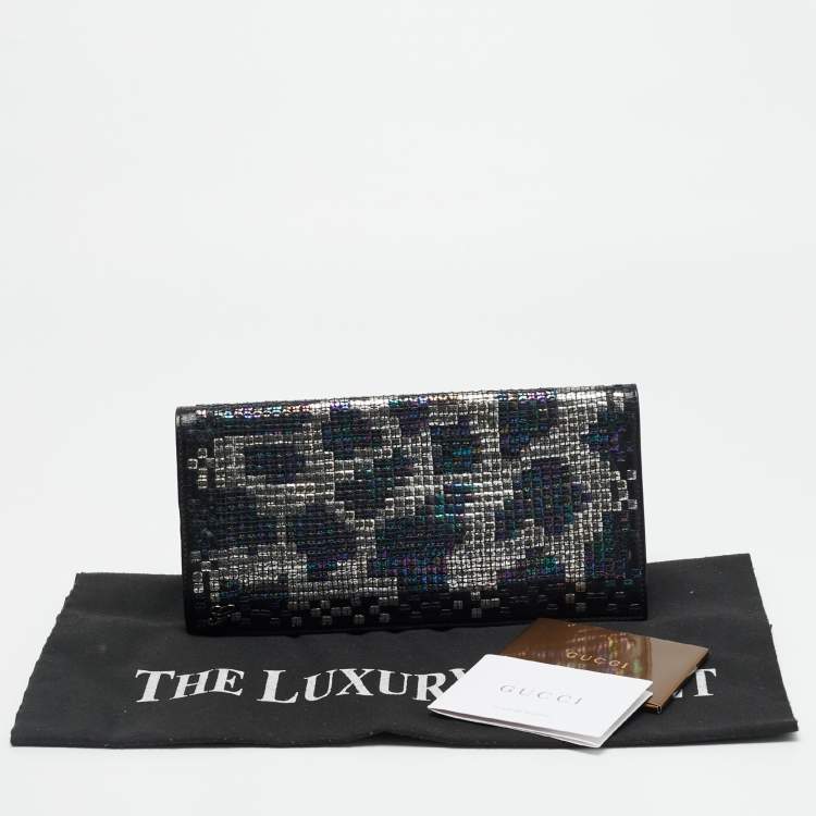 Pre Owned Gucci Black/Multicolor Leather and Sequins Flap Clutch