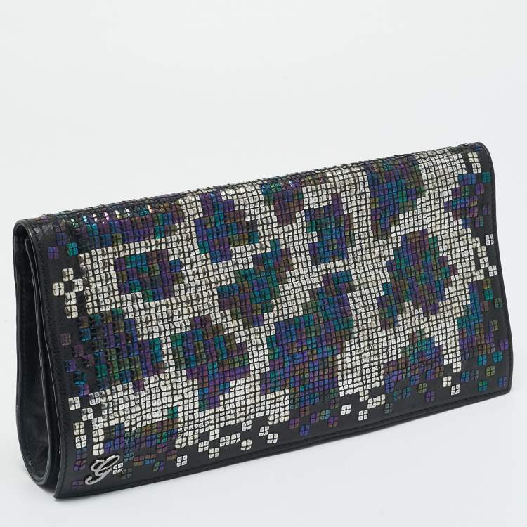 Pre Owned Gucci Black/Multicolor Leather and Sequins Flap Clutch