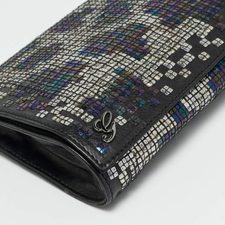 Pre Owned Gucci Black/Multicolor Leather and Sequins Flap Clutch