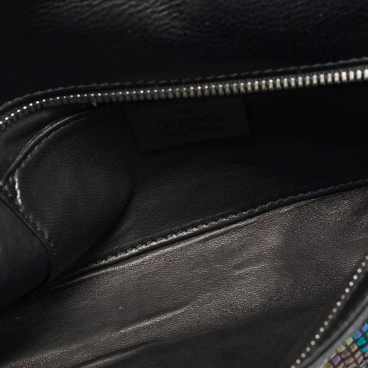 Pre Owned Gucci Black/Multicolor Leather and Sequins Flap Clutch