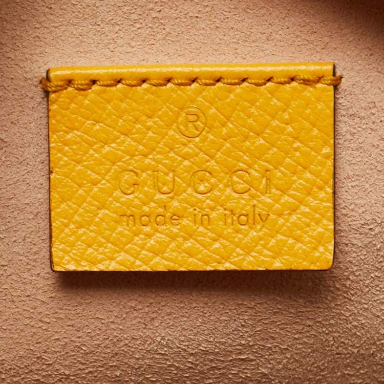 Pre Owned Gucci Ophidia Flora Mini Yellow GG Supreme Canvas and Leather Round Bag