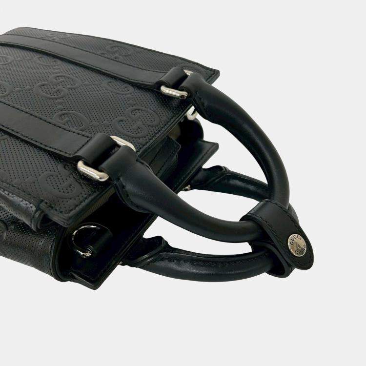 Pre Owned Gucci Black Mini GG Embossed Perforated Leather Tote