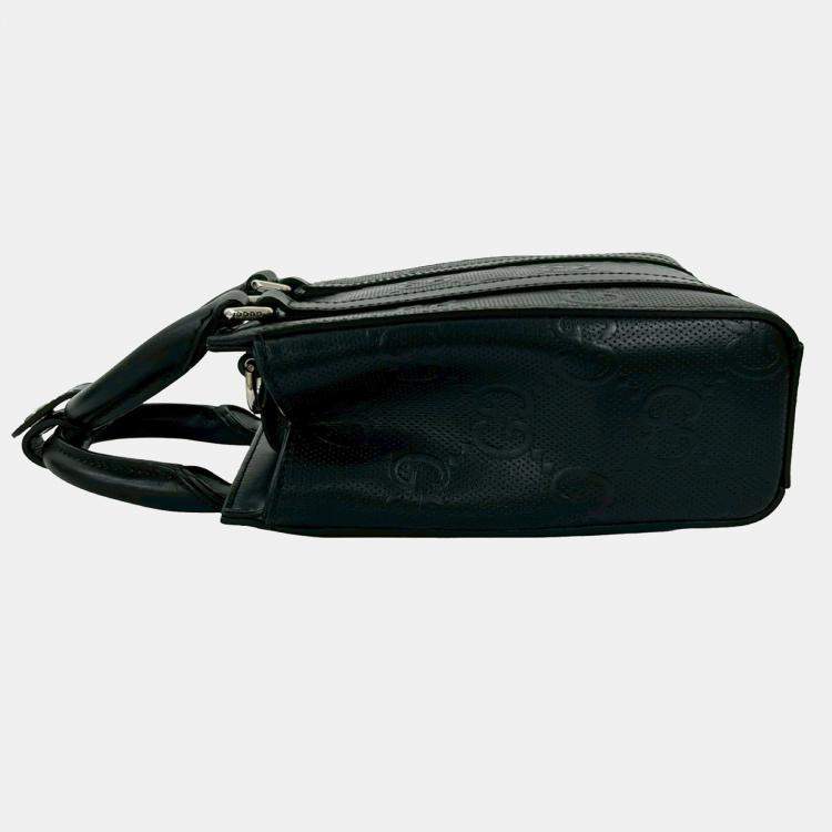 Pre Owned Gucci Black Mini GG Embossed Perforated Leather Tote