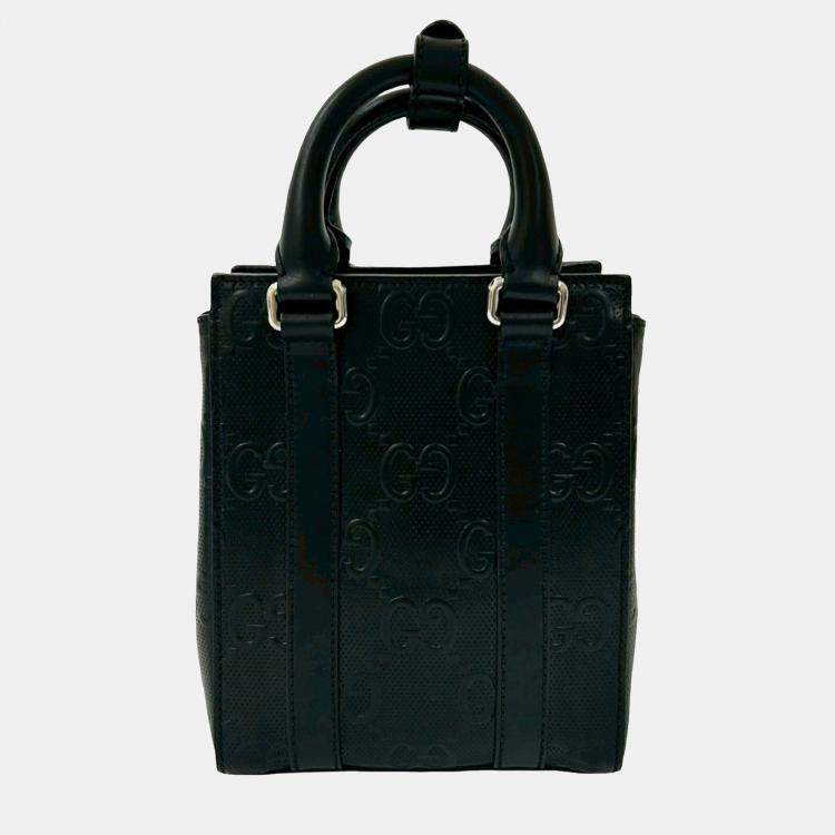 Pre Owned Gucci Black Mini GG Embossed Perforated Leather Tote