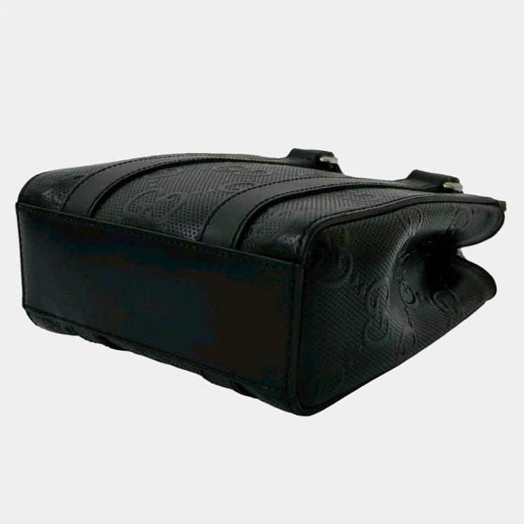 Pre Owned Gucci Black Mini GG Embossed Perforated Leather Tote