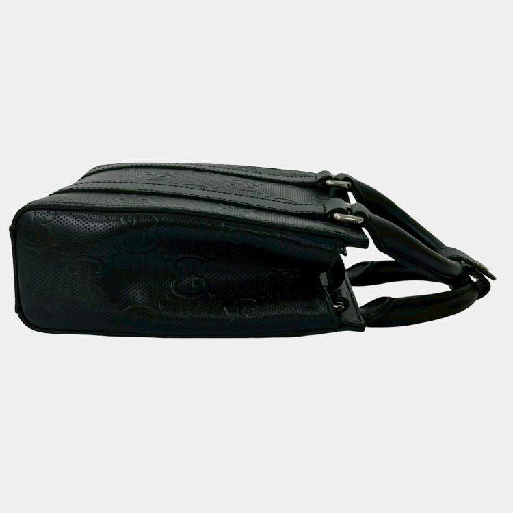 Pre Owned Gucci Black Mini GG Embossed Perforated Leather Tote