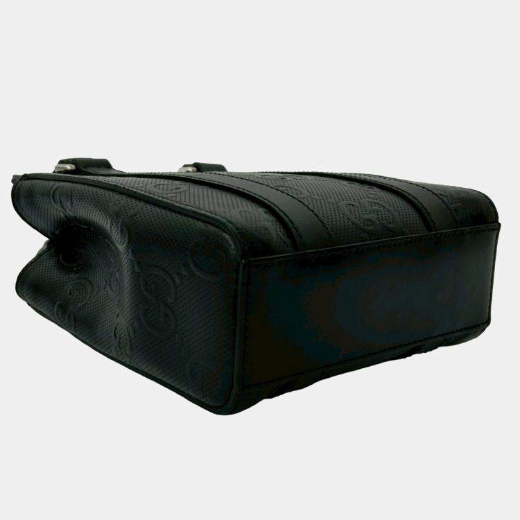 Pre Owned Gucci Black Mini GG Embossed Perforated Leather Tote