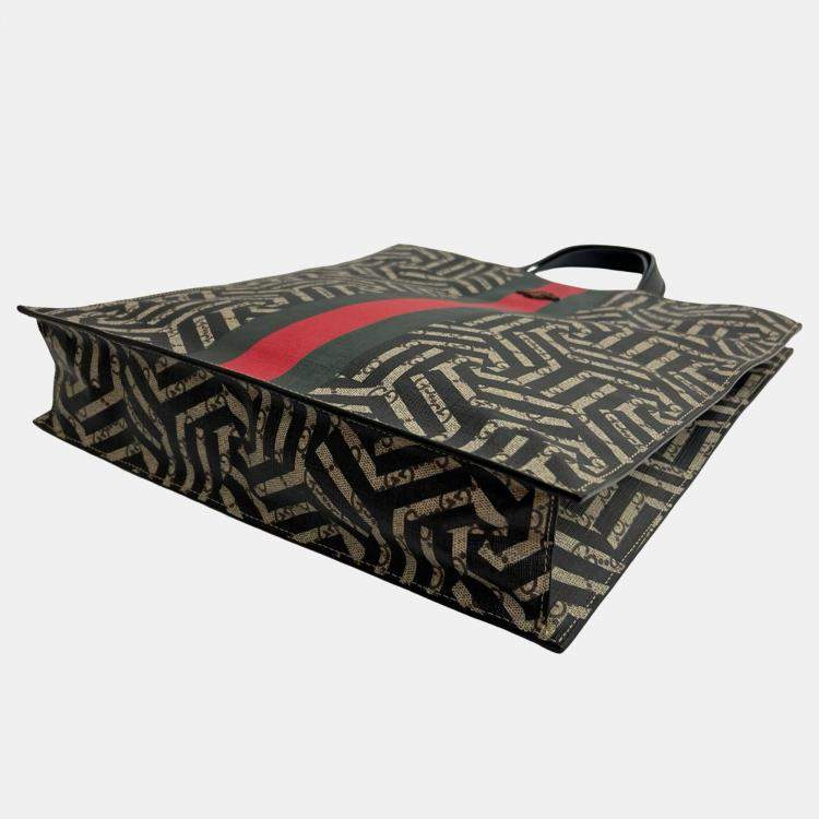 Pre Owned Gucci Brown GG Supreme Caleido Web Vertical Tote