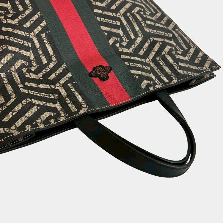 Pre Owned Gucci Brown GG Supreme Caleido Web Vertical Tote