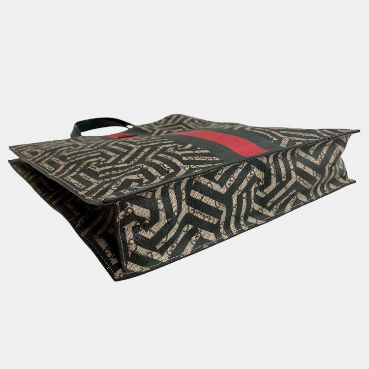 Pre Owned Gucci Brown GG Supreme Caleido Web Vertical Tote