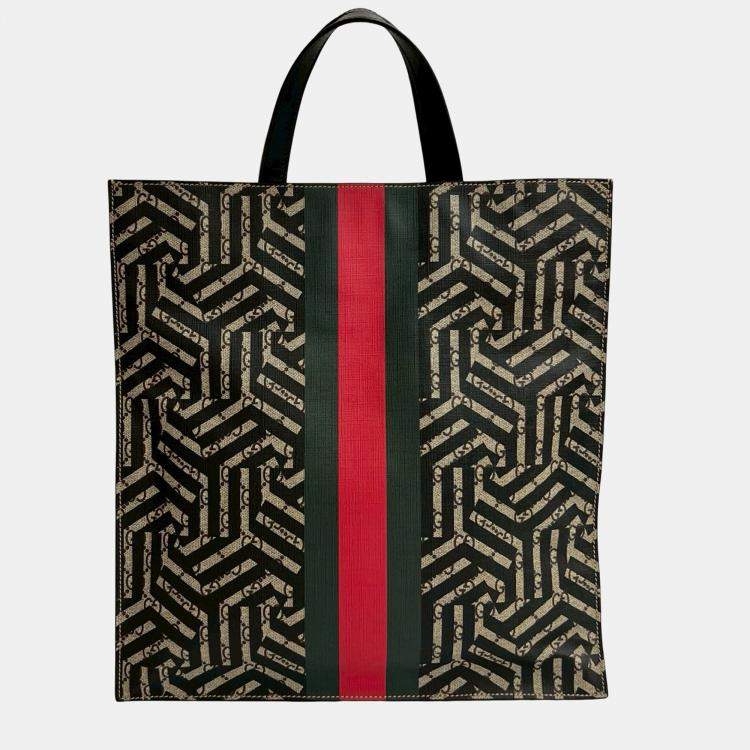 Pre Owned Gucci Brown GG Supreme Caleido Web Vertical Tote
