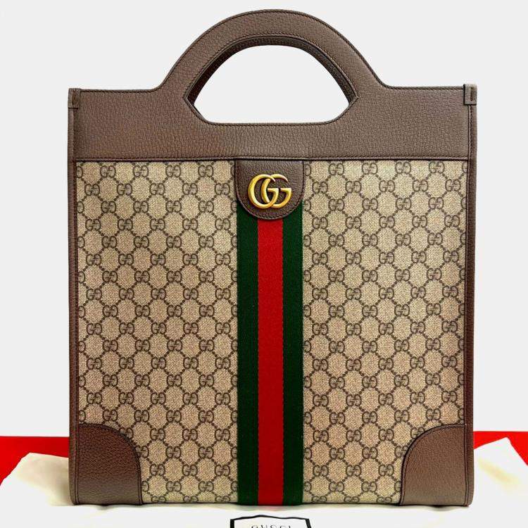 Pre Owned Gucci Brown GG Supreme Ophidia Vertical Tote