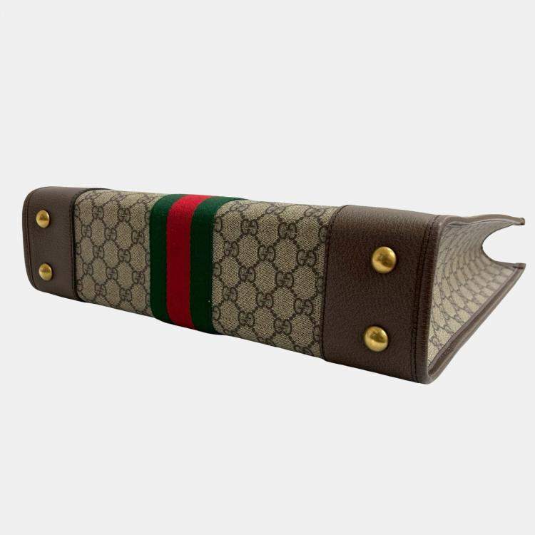 Pre Owned Gucci Brown GG Supreme Ophidia Vertical Tote
