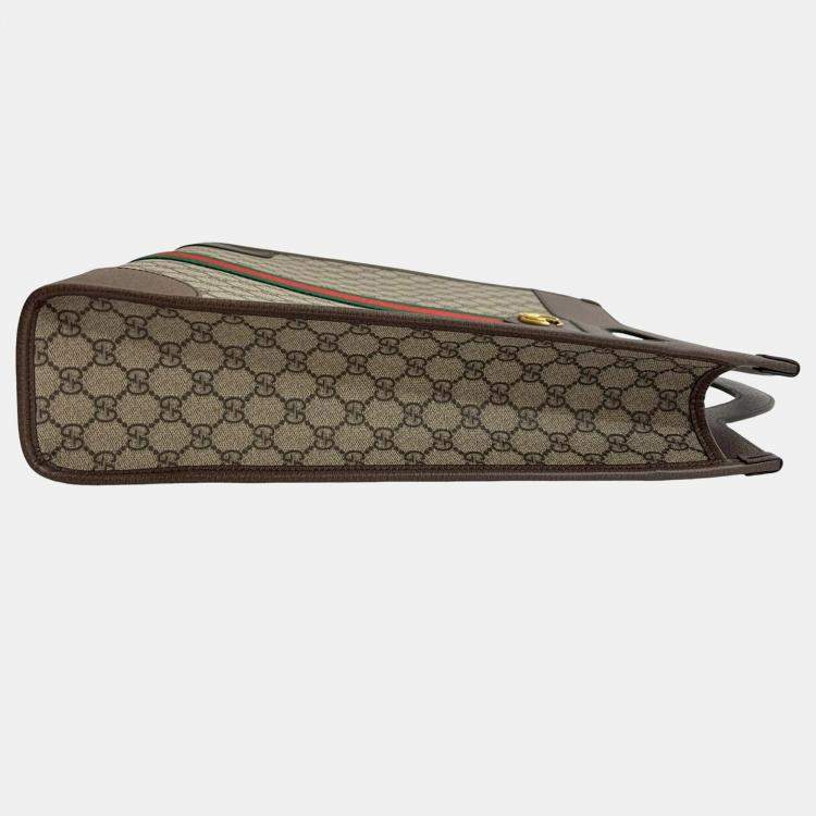 Pre Owned Gucci Brown GG Supreme Ophidia Vertical Tote