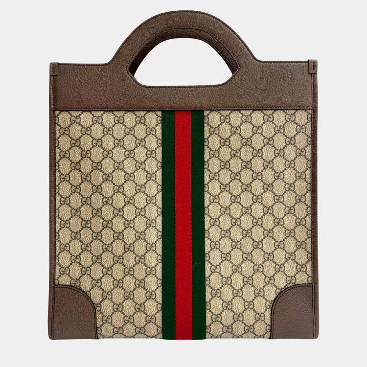 Pre Owned Gucci Brown GG Supreme Ophidia Vertical Tote