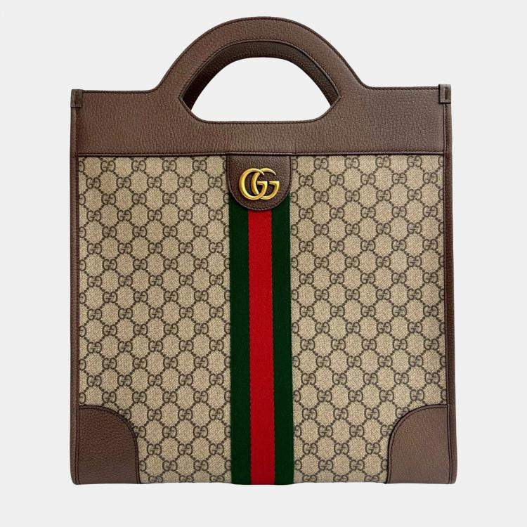 Pre Owned Gucci Brown GG Supreme Ophidia Vertical Tote
