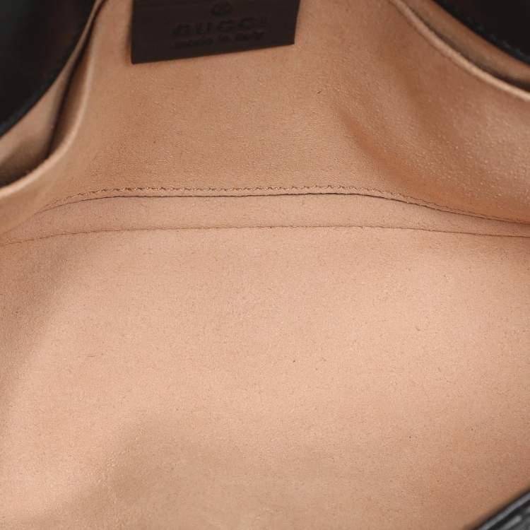 Pre Owned Gucci GG Pearl Marmont Flap Mini Black Matelassé Leather Shoulder Bag